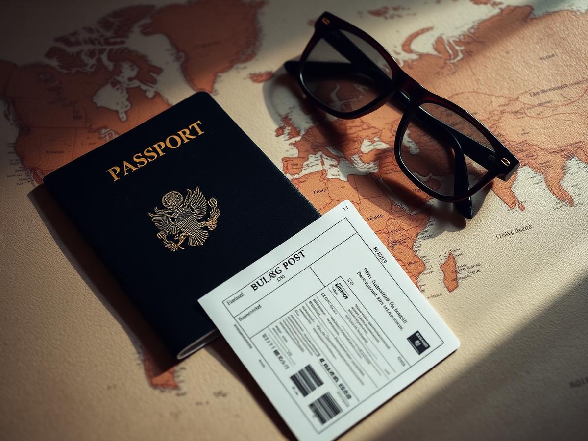 Passport, boarding pass and world map for Susegad Visa and Holidays